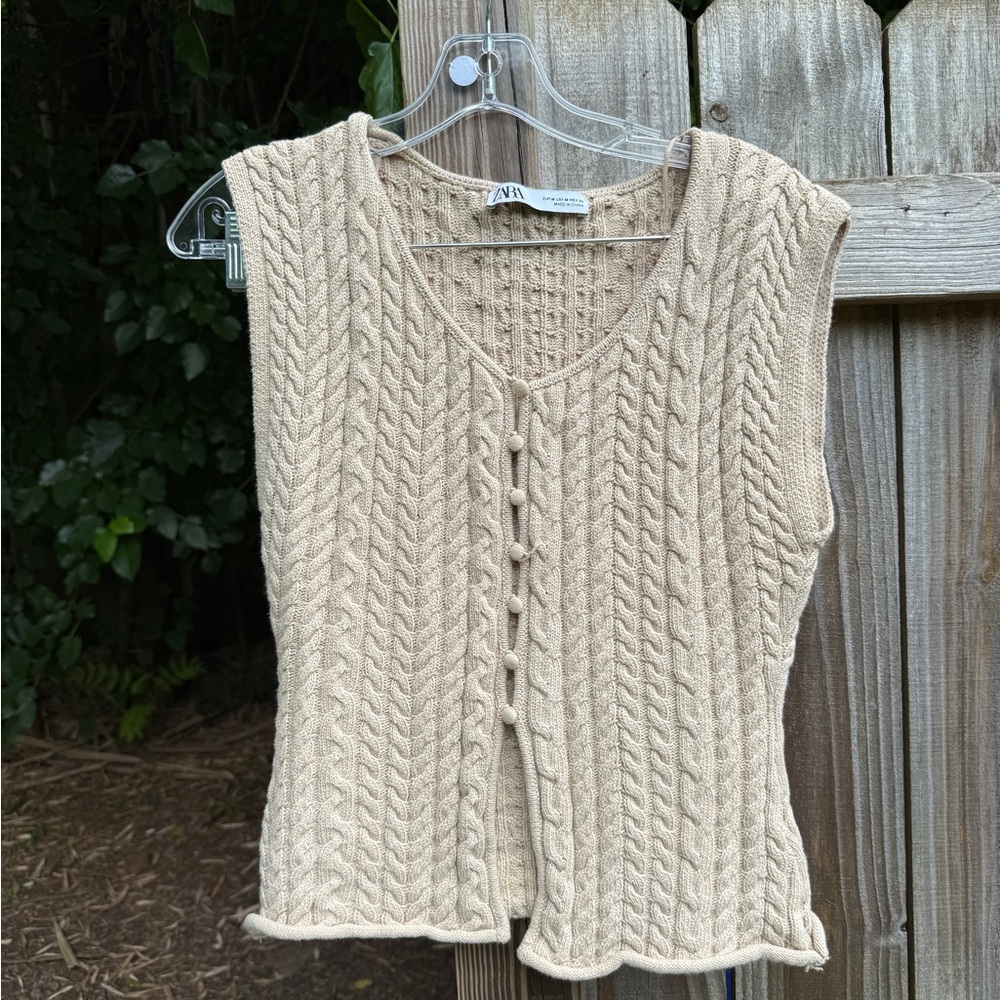 Zara Cream Cable Knit Button Vest
